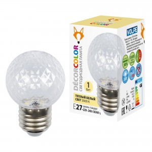 Лампа св/д Volpe G45 E27 1W 3000K "Ананас" д/гирлянды "Белт Лайт" прозрач LED-D45-1W/3000K/E27/CL/С