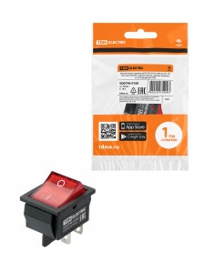 TDM выключатель клавишный KCD4-201N красный 250В, 2P, 16А, (4с), ON-OFF, LED SQ0746-0160