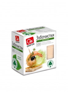 Зубочистки деревянные (береза) 500 шт в коробке, каждая зубочистка в инд.п/э уп, 400-512 GRIFON