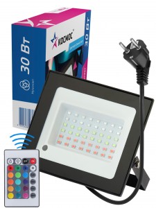 КОСМОС прожектор св/д 30W(2400lm)SMD RGB с пультом 134x116x28 160-260V IP65 K_PR5_LED_30RGB