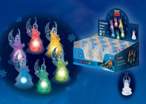 Игрушка новогод. ULD-F602 "Ангел" 1LED RGB 5x9см 3вида, набор 12 штук 1xCR2032 (в компл) IP20 Uniel