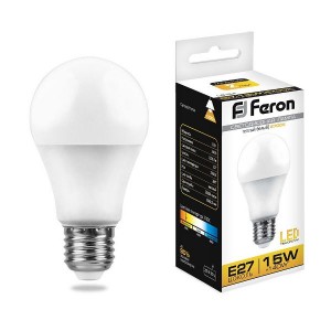 Feron ЛОН A60 E27 15W(1300lm) 2700K 2K матовая 115x60, LB-94 25628