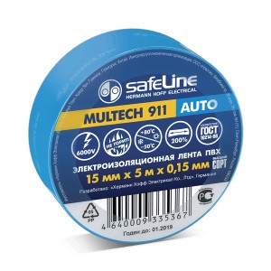 Safeline изолента ПВХ 15/5 Auto синяя, 150мкм, арт.22897