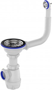 Aquant Сифон для кухни 3 1/2"х40 с метал.решеткой, с круглым переливом, белый, B0142-14-MR