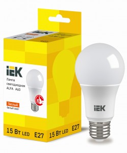 IEK ЛОН A60 E27 15W(1350lm) 3000K 2K 110х60 матов. ALFA LLA-A60-15-230-30-E27