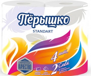 Туалетная бумага Перышко Standart (4рул/уп) белая 2сл. (цена за уп)