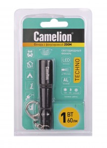Camelion фонарь ручной LED51532 (1xLR03 не в/к) 1св/д 1W(60lm) алюм, 3 реж., ZOOM, до 150м, BL