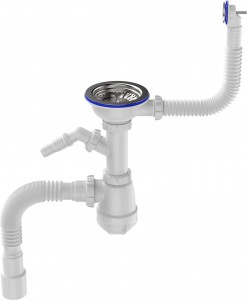 Aquant Сифон для кухни 3 1/2"х40 с мет.решет.,отвод д/стир.маш,круг.перелив,г.т.40х40/50,B0140-10-MR