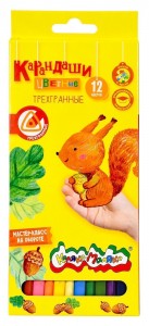 Карандаши цветные Каляка-Маляка 12 цв. дерев. трехгран. корп. карт.уп.
