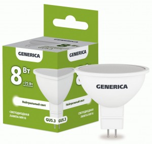 IEK GENERICA MR16 GU5.3 8W(800lm) 4000K 4K 50x52 матов.  LL-MR16-08-230-40-GU5-G