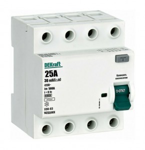 Schneider Electric DEKraft устройство защитного отключения УЗО-03 4P 25А/30мА AC 6кА 14233DEK