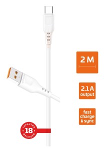 Кабель GoPower GP01T-2M USB(A)шт. - type C шт. 2 м 2,1A белый
