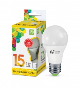 ASD standard ЛОН A60 E27 15W(1350lm) 3000К 2K 110x60 пластик/алюм  2088