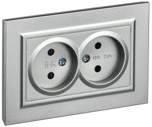 IEK BRITE роз. СУ 2 мест. 10А, алюминий (шторки) РСш12-2-БрА BR-R23-10-K47-F