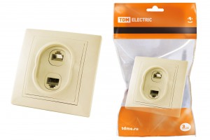 TDM Таймыр роз. телеф./компьют. СУ 2 мест. сл. кость (керам. осн., RJ11+RJ45) (10!) SQ1814-0123