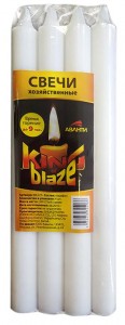 Свеча хозяйств. 75гр, 4шт/уп, цена за 1шт, 9 часов горения King of Blaze, белый цвет КВ-075