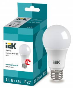 IEK ЛОН A60 E27 11W(990lm) 4000K 4K 110x60 матов. ECO LLE-A60-11-230-40-E27