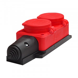 UNIVersal колодка ОУ двойная 2 гн. с загл. каучук (красный) 2P+E 1x16A 220-240V IP44 3072 (РФ)