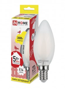 ASD/InHome Deco Свеча C37 E14 5W 3000К 3K 98x35 филамент (нитевидная), матовая 6826