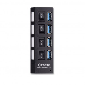 USB 3.0 хаб с выключателями, 4 порта, СуперЭконом, черный, SBHA-7304-B