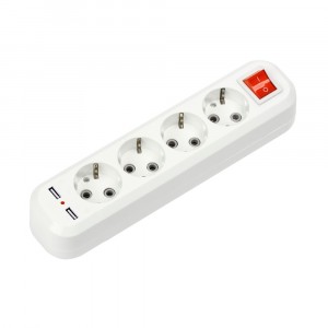 ASD/InHome Колодка 4 роз. земля, выкл., 2хUSB УЗВ-4USB-GRAND 5340 IN HOME
