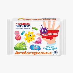 Влажные салфетки Эконом smart  детские антибактериальные Не удаленка 60шт