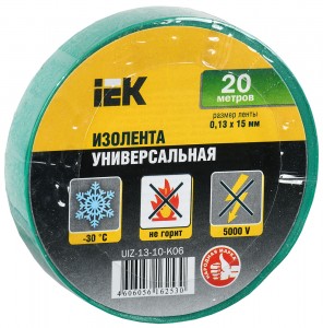 IEK изолента ПВХ 15/20 зеленая 0,13х15 мм, 20 м