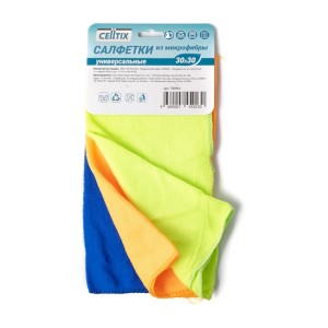 CELLTIX Салфетка д/уборки 30х30см универс. 3шт/уп, цена за уп, микрофибра, E1M