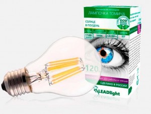 "ТОМИЧА ЛОН A60 E27 10W(1100lm) 5000K для чтения 6K 110x60 филам(нитевид) прозр LEADLight СА230-10-1