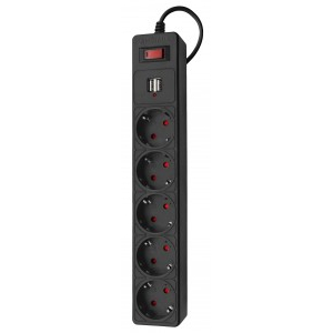 Smartbuy сет. удл.-фильтр ПВС 3х0.75 5 роз.+2 USB 1.8 м 10A ЧЕРНЫЙ (шт,земля, защита от КРЗ, перегру (2 шт.)