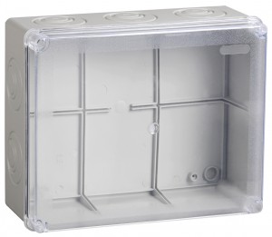 IEK коробка КМ41276 распред. ОУ 240х195х90 мм IP55 (RAL7035, прозр. кр., кабельные вводы 5 шт