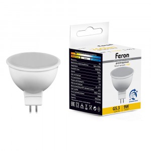 Feron лампа св/д MR16 G5.3 диммир 9W(760lm) 2700K 2K матовая LB-561 51070