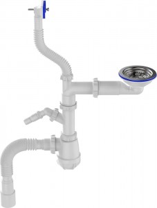 Aquant Сифон для кухни 3 1/2"х40со смещением,отвод для стир.машины,перелив,гиб.т.40х40/50,B0247-4-MR