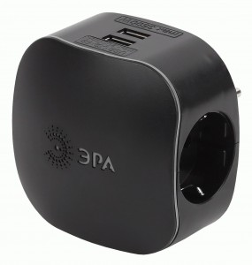 ЭРА развет-ль (тройник) 3 роз. 16А+2 USB 2100mA черн., земля, шторки (линейн) SP-3e-USB-BLACK 7677