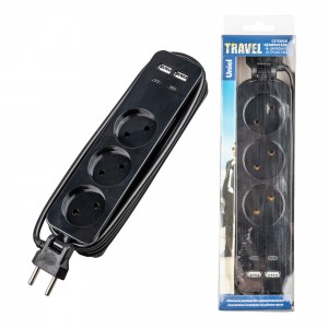 Uniel Travel сет.удл. ПВС 2x1.0 3роз. 1,8м 10A черный S-CT3-1,8UC BLACK 2USB+2TYPE C