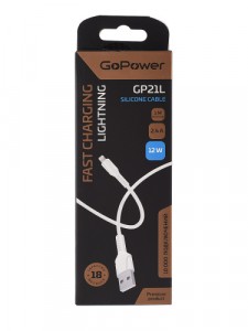 Кабель GoPower GP21L USB (m)-Lightning (m) 2.4A, силикон, белый