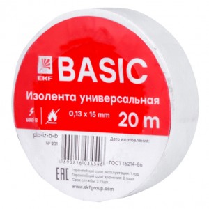 EKF Basic Изолента ПВХ 15/20 белая, класс В (общего применения) 0.13х15 мм, 20 м plc-iz-b-w