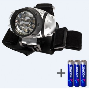 Космос фонарь налобный H14LED (3xR03 в компл.) 14св/д (160lm),серебр./пласт,3 реж.ярк.+1 миг.реж,BL (5 шт.)