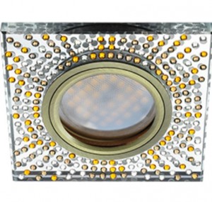 Ecola DL1658 MR16 GU5.3 св-к  Стекло прозр.-янтарной мозаика зерк./черн. бронза 28x95 FQ16SGECB