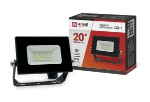 ASD/InHome прожектор св/д СДО-7  20W(1600lm) 6500K 6K 111x98x21 черный IP65 4614