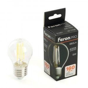 Feron.PRO филамент шар G45 Е27 6W 980lm 4000K 4K 175-265V 78х45 LB-1706 51251