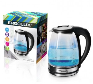 Чайник электр. ERGOLUX ELX-KS07-C72 стекло, диск 2л, 220-240V, 1700W серебро-черный  81552
