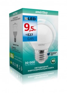 Smartbuy шар G45 E27 9.5W 6000K 6K матовая пластик SBL-G45-9_5-60K-E27