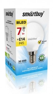 SmartBuy шар P45 E14 7W(550lm) 3000K 2K матовая пластик SBL-P45-07-30K-E14
