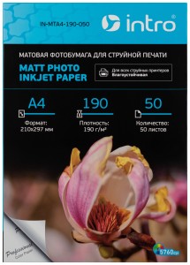 Фотобумага MTA4-190-050 матовая 190g/м2 А4 50 листов для струйной печати Intro 56929
