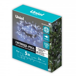 Гирлянда-нить св/д "Роса" 5м 125LED белый, провод прозрач ULD-S0500-125/DTA WHITE IP20 DEWDROP Uniel