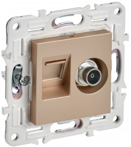 IEK SKANDY мех. роз. СУ 2 мест. TV+RJ45 кат.6E песочный SK-A15Sa SK-AK20-2-K98