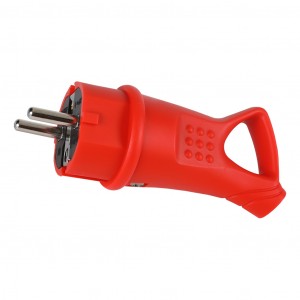 Smartbuy вилка угловая с кольцом каучук 2Р+РЕ 1х16А 220-240V, IP44, красная SBE-16-P08-Rr