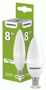 IEK GENERICA свеча C35 E27 8W(800lm) 4000K 4K 37x100 матов. LL-C35-08-230-40-E27-G