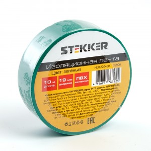 STEKKER INTP01319-10 изолента ПВХ 19/10 зеленая 130мкм  39906